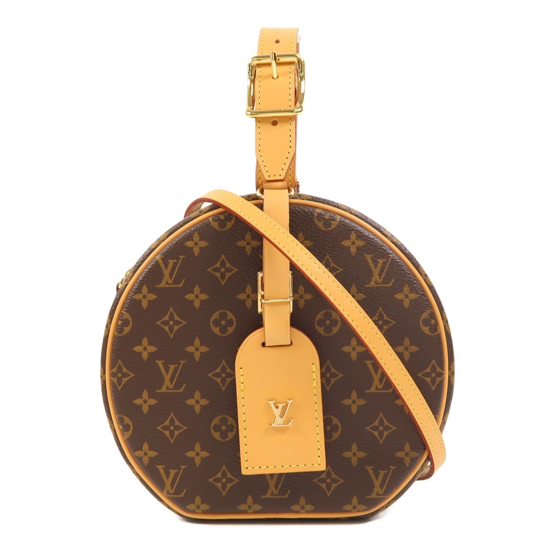 Petite Boite Chapeau Monogram Shoulder Bag by Louis Vuitton M43514 Gold Hardware: Petite Boite Chapeau Monogram Shoulder Bag by Louis Vuitton M43514 Gold Hardware This Louis Vuitton Petite Boite Chapeau 2-way shoulder bag features a brown PVC coated canvas exterior with the signatu