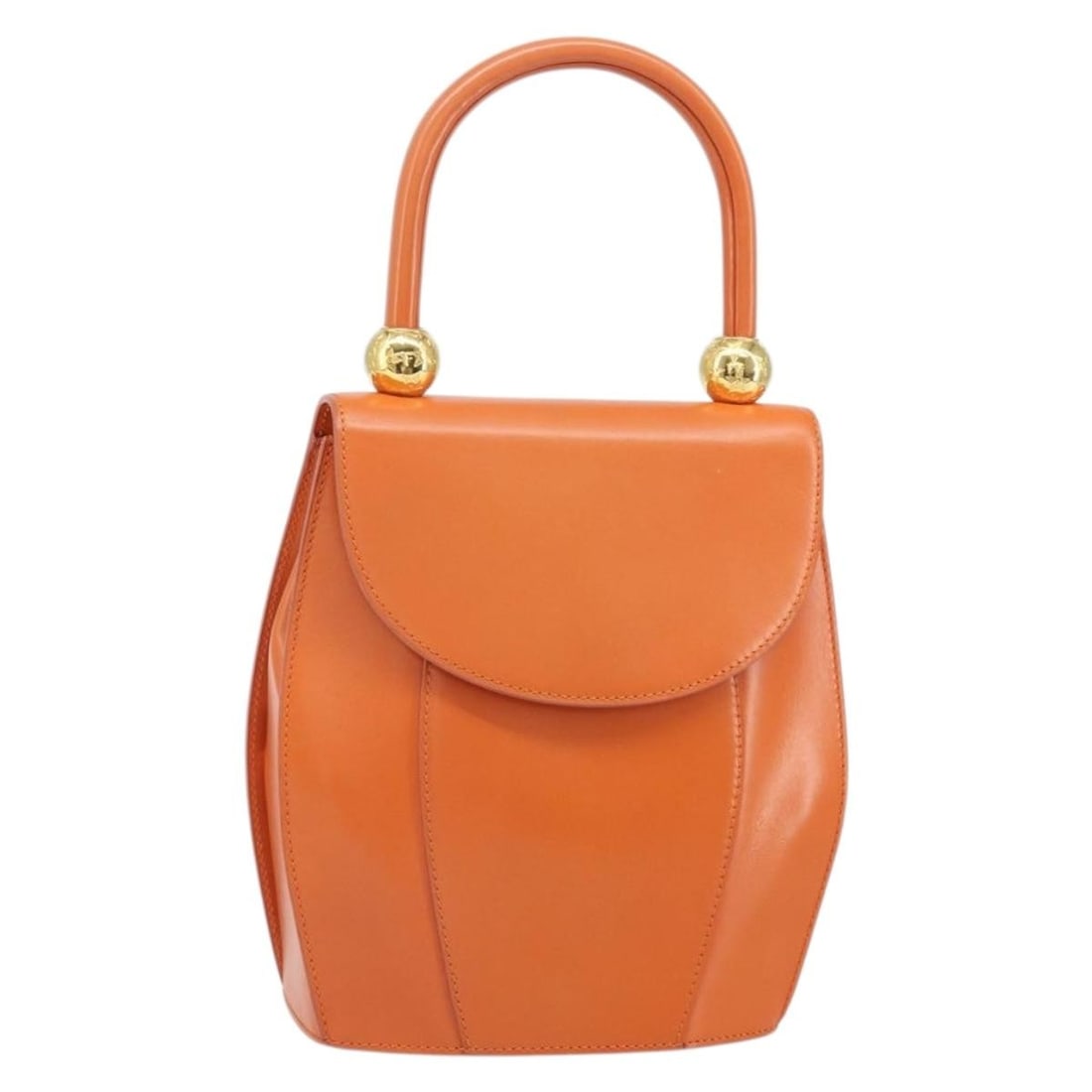 Celine Double Star Ball Orange Leather Handbag with Dust Bag: Celine Double Star Ball Orange Leather Handbag with Dust Bag This CELINE Double Star Ball handbag features a stylish orange and gold leather exterior and is crafted in Italy. The bag has a structured