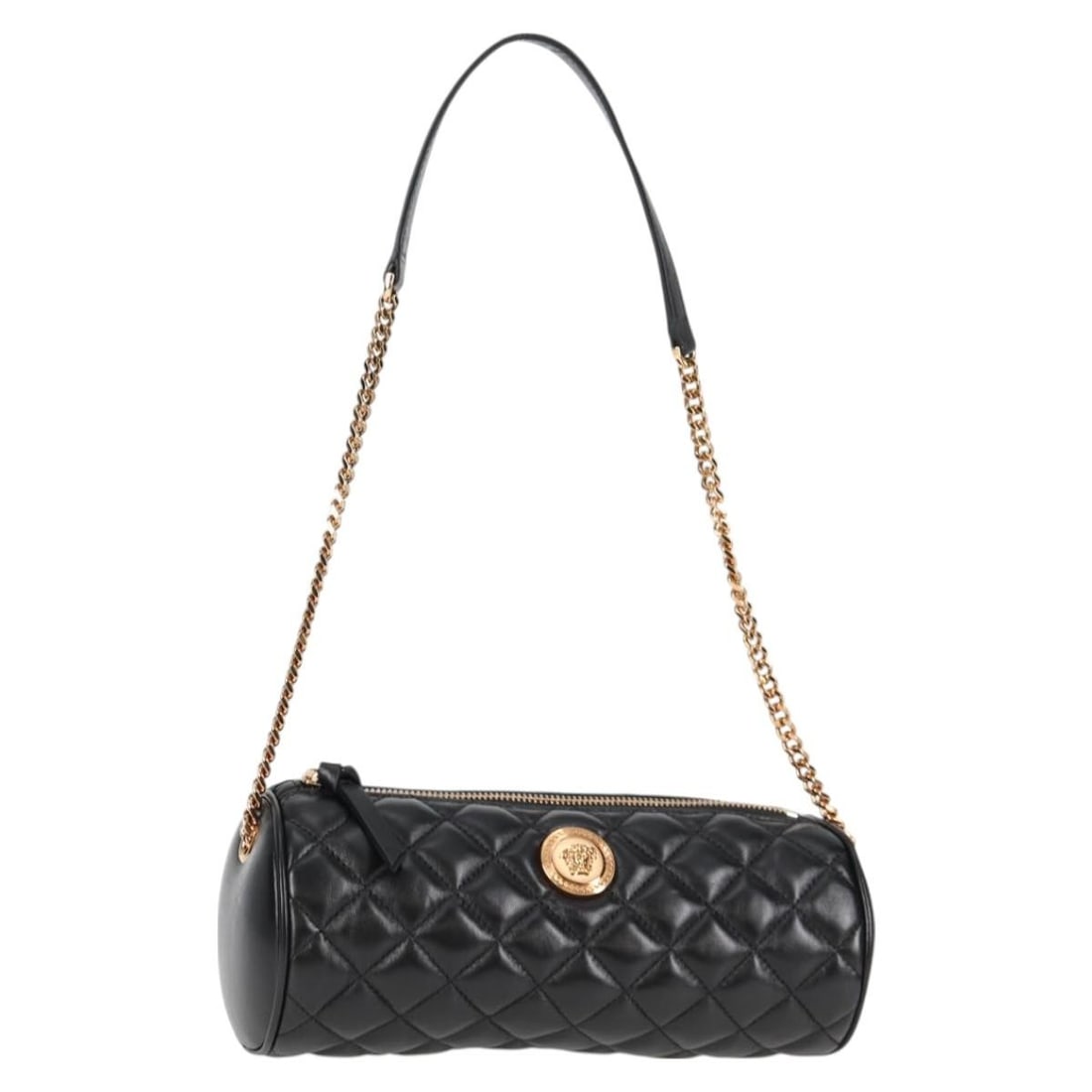 Versace Black Leather Medusa Shoulder Bag for Women: Versace Black Leather Medusa Shoulder Bag for Women This Versace Medusa shoulder bag is crafted from black leather and designed for women. It features a sleek silhouette with excellent condition both