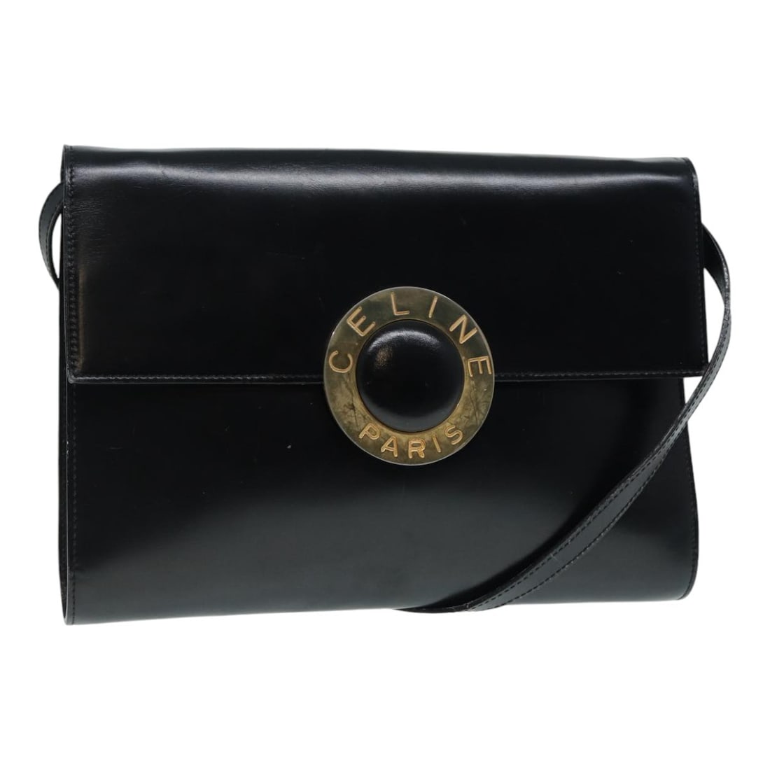 Vintage Celine Leather Crossbody Bag with Circle Logo Black: Vintage Celine Leather Crossbody Bag with Circle Logo Black This vintage Celine crossbody bag features the iconic circle logo on black leather, designed for women. It offers a compact yet functional s