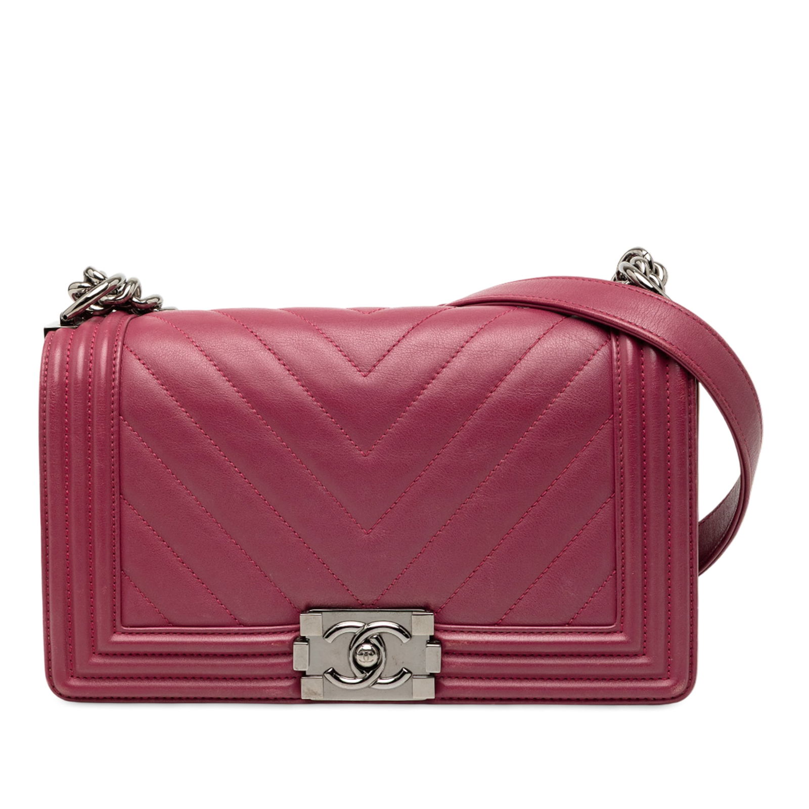 Chanel Boy Flap Old Medium Chevron Pink Lambskin Shoulder Bag (1 of 8)
