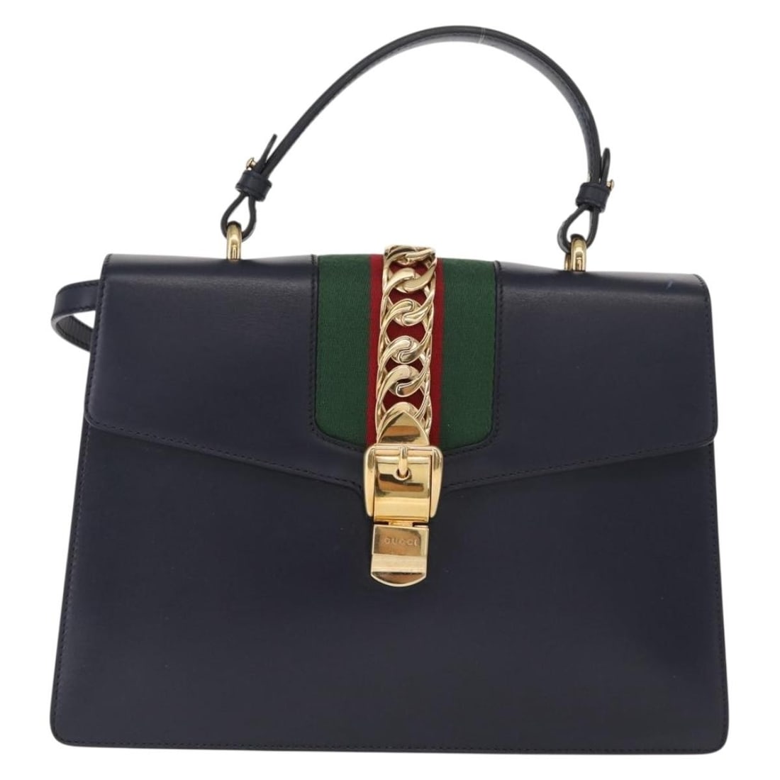 Gucci Leather Navy Sylvie Top Handle Handbag 31cm by 22cm by 5cm (1 of 18)