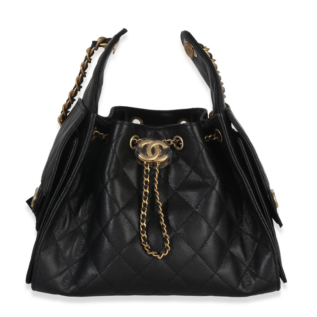 Chanel Small 25 Hobo Black Quilted Caviar Leather Shoulder Bag with Accessories: Chanel Small 25 Hobo Black Quilted Caviar Leather Shoulder Bag with Accessories This Chanel Small Chanel 25 Hobo handbag features a black quilted caviar leather exterior with a drawstring closure and
