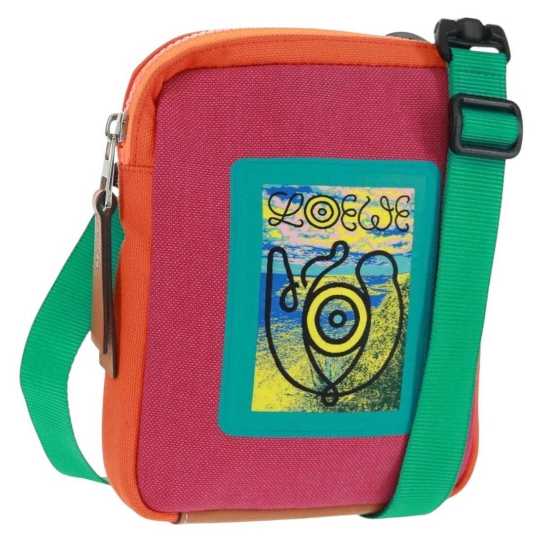 Loewe Purple Canvas Shoulder Bag with Silver Accents and Dust Bag: Loewe Purple Canvas Shoulder Bag with Silver Accents and Dust Bag This LOEWE shoulder bag features a stylish purple and silver canvas exterior. The bag includes an adjustable shoulder strap and comes