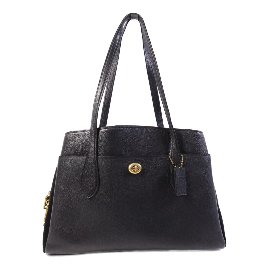 Coach Black Calfskin Shoulder Bag with Gold Hardware B2081: Coach Black Calfskin Shoulder Bag with Gold Hardware B2081 This COACH shoulder bag is crafted from black calfskin leather and features a classic, regular size design. Made in the United States, it off
