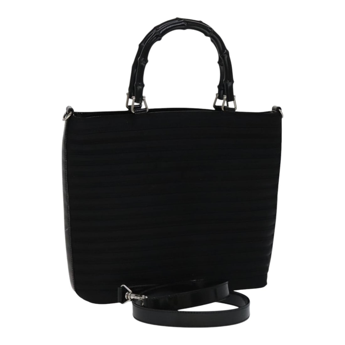 Gucci Nylon Shoulder Bag with Bamboo Handle Vintage Style: Gucci Nylon Shoulder Bag with Bamboo Handle Vintage Style This Gucci Vintage Bamboo Handle Bag for women features a black nylon exterior with bamboo handle accents. Designed and made in Italy, the bag