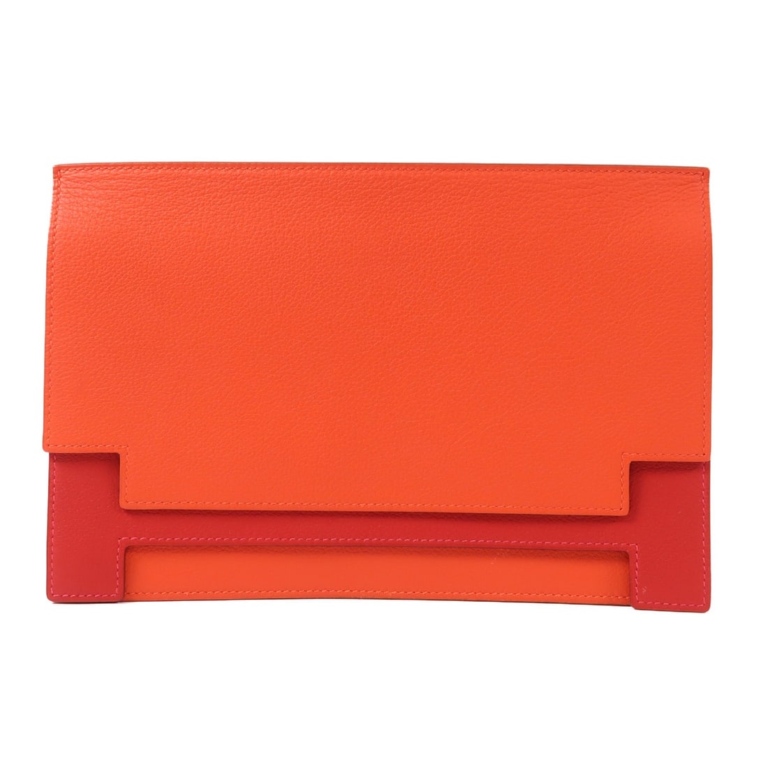 HERMES Pochette Multiplis Clutch Bag Capucine Calfskin Leather: HERMES Pochette Multiplis Clutch Bag Capucine Calfskin Leather The HERMES Pochette Multiplis Clutch Bag is a stylish accessory crafted from high-quality calfskin leather, showcasing a vibrant Capucine