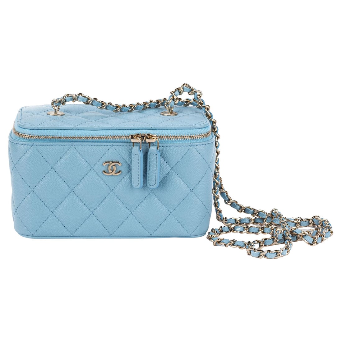 Chanel 2022 Celeste Caviar Small Trunk Bag with Authenticity Items: Chanel 2022 Celeste Caviar Small Trunk Bag with Authenticity Items Introducing the Chanel 2022 Celeste Small Trunk Bag, a stunning addition to the iconic brand's collection. Crafted from luxurious cav