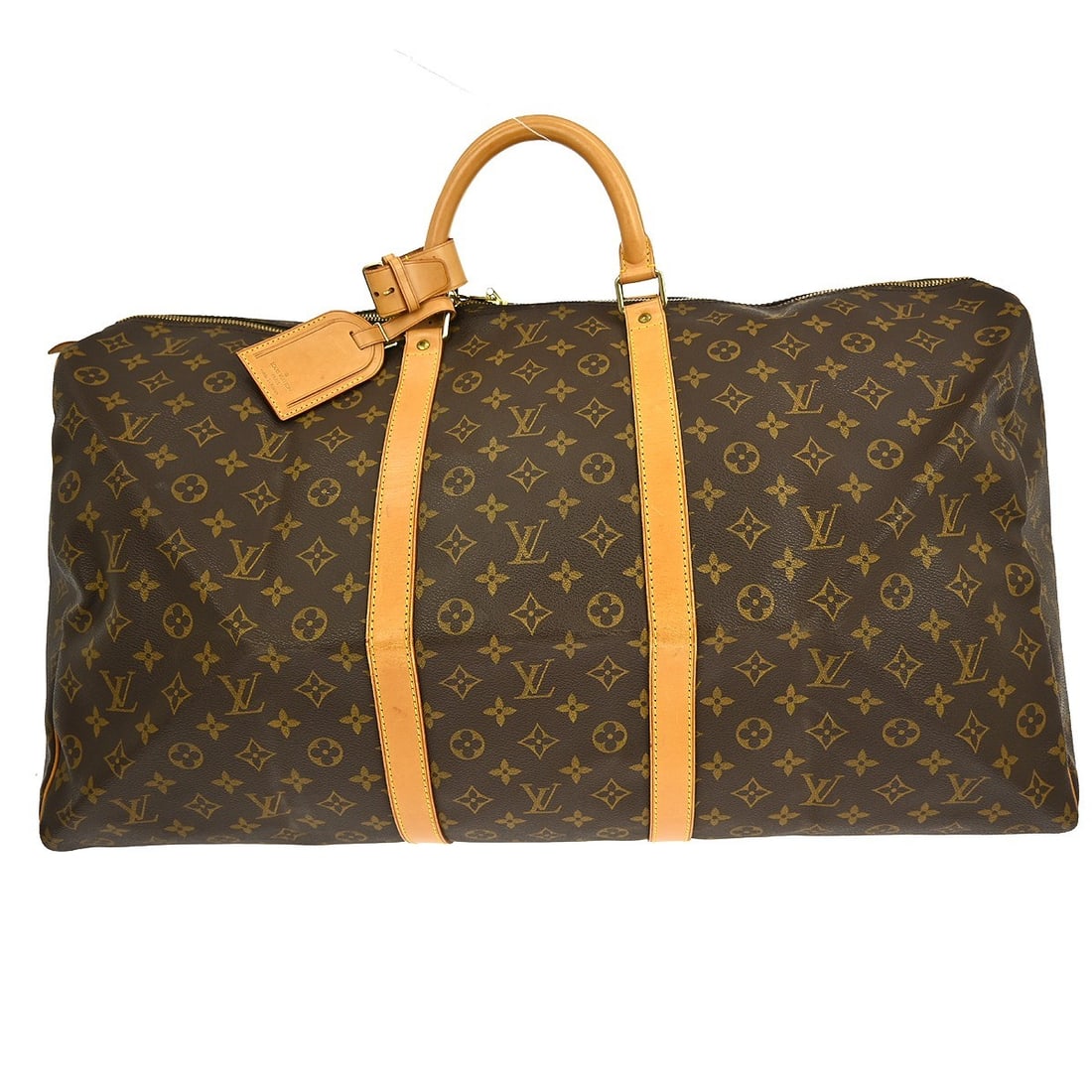 Keepall 60 Monogram Canvas Extra Large Duffle Bag by Louis Vuitton: Keepall 60 Monogram Canvas Extra Large Duffle Bag by Louis Vuitton This Louis Vuitton Keepall 60 is an extra large travel duffle bag crafted from signature monogram canvas leather with beige leather d
