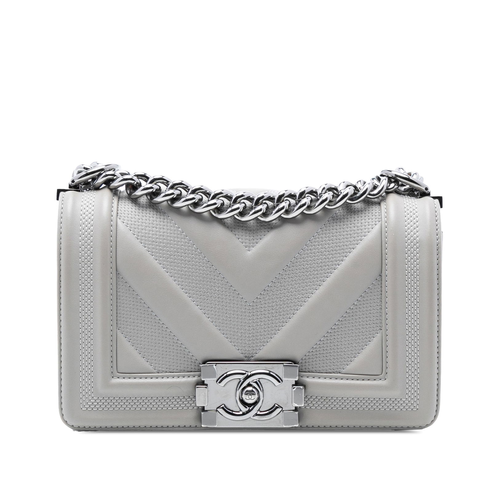Gray Chanel Boy Flap Small Chevron Quilted Calfskin Shoulder Bag (1 of 7)