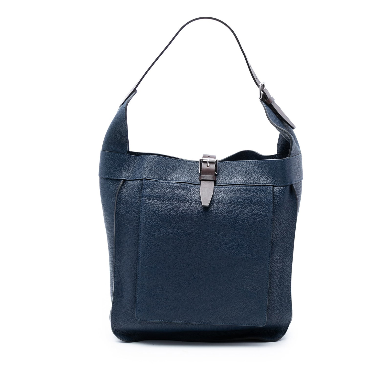 Hermes Marwari PM Blue Clemence Leather Shoulder Bag France: Hermes Marwari PM Blue Clemence Leather Shoulder Bag France The Hermes Clemence Marwari PM is crafted from Clemence leather in a Blue Navy color. It features a flat leather strap, a top strap with buc