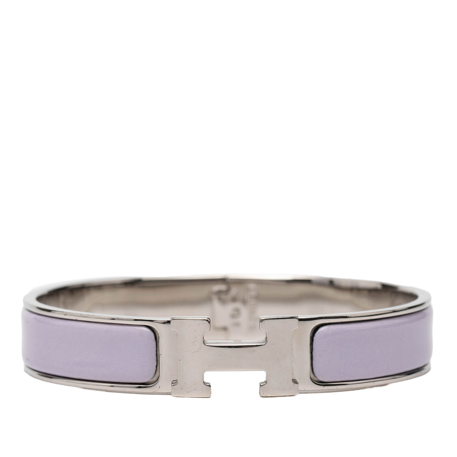 Hermes Clic H GM Purple Enamel Silver Tone Bangle Bracelet (1 of 6)