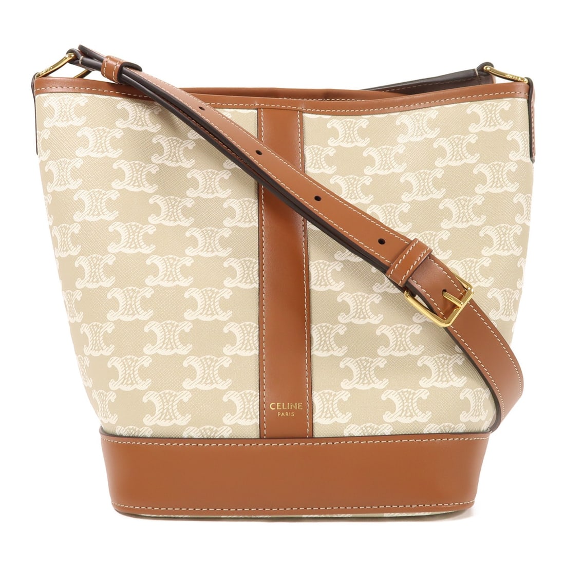 CELINE Triomphe Bucket Shoulder Bag Khaki Coated Canvas (1 of 14)