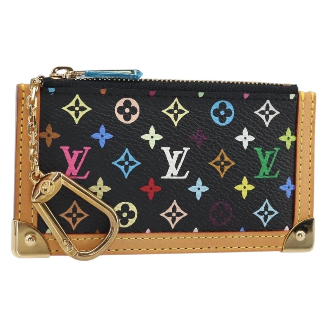 Louis Vuitton Multicolor Canvas Pochette Cles Black Coin Purse M13664: Louis Vuitton Multicolor Canvas Pochette Cles Black Coin Purse M13664 This Louis Vuitton Multicolor Pochette Cles coin purse features a black Monogram Multicolor canvas exterior. The coin purse is com