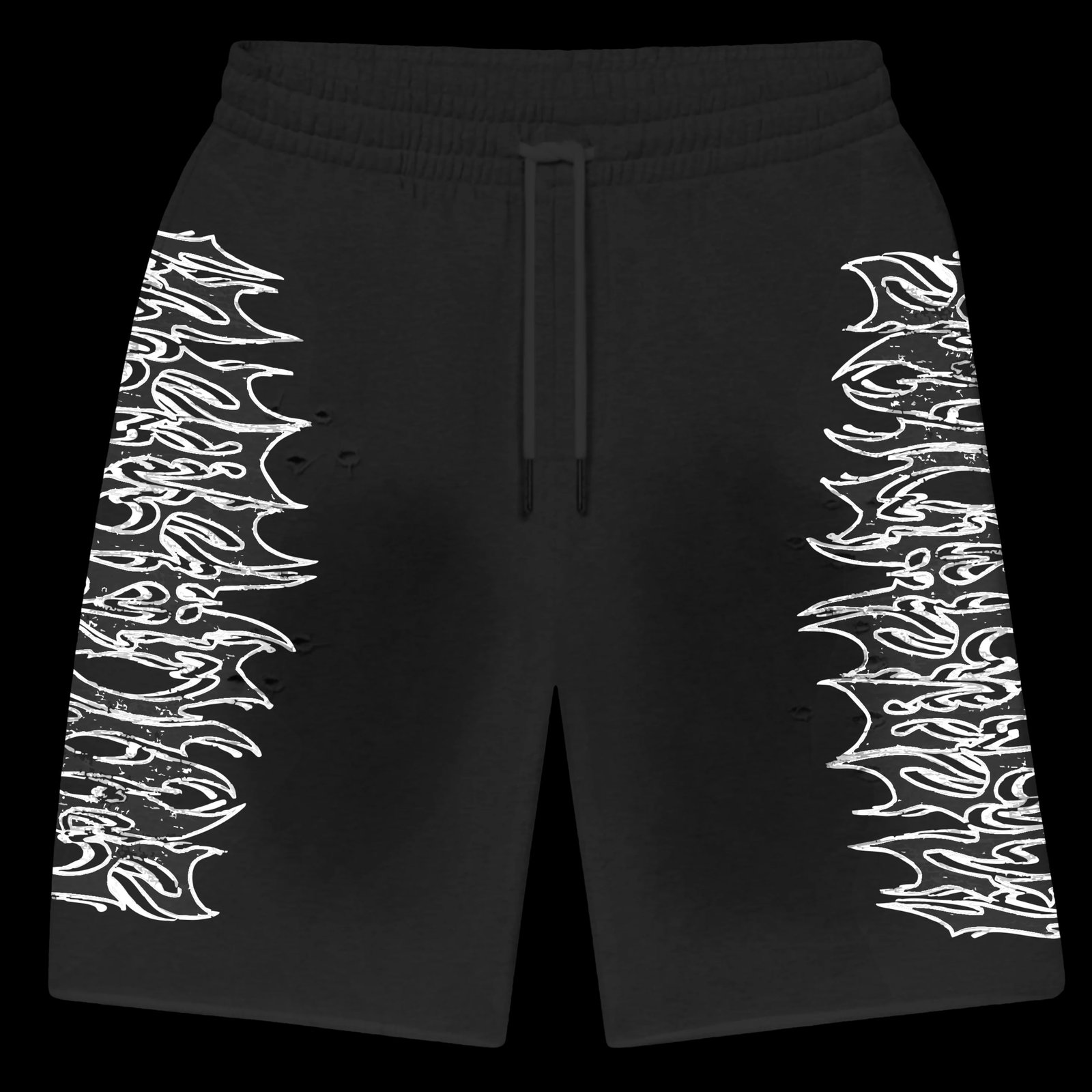 Lost Shdws Black Cotton Sweatshorts with Metal Font Print: Lost Shdws Black Cotton Sweatshorts with Metal Font Print These washed black sweatshorts are made from 100% cotton and feature a screenprinted LOSTSHDWS font in a metal style. The shorts include custo