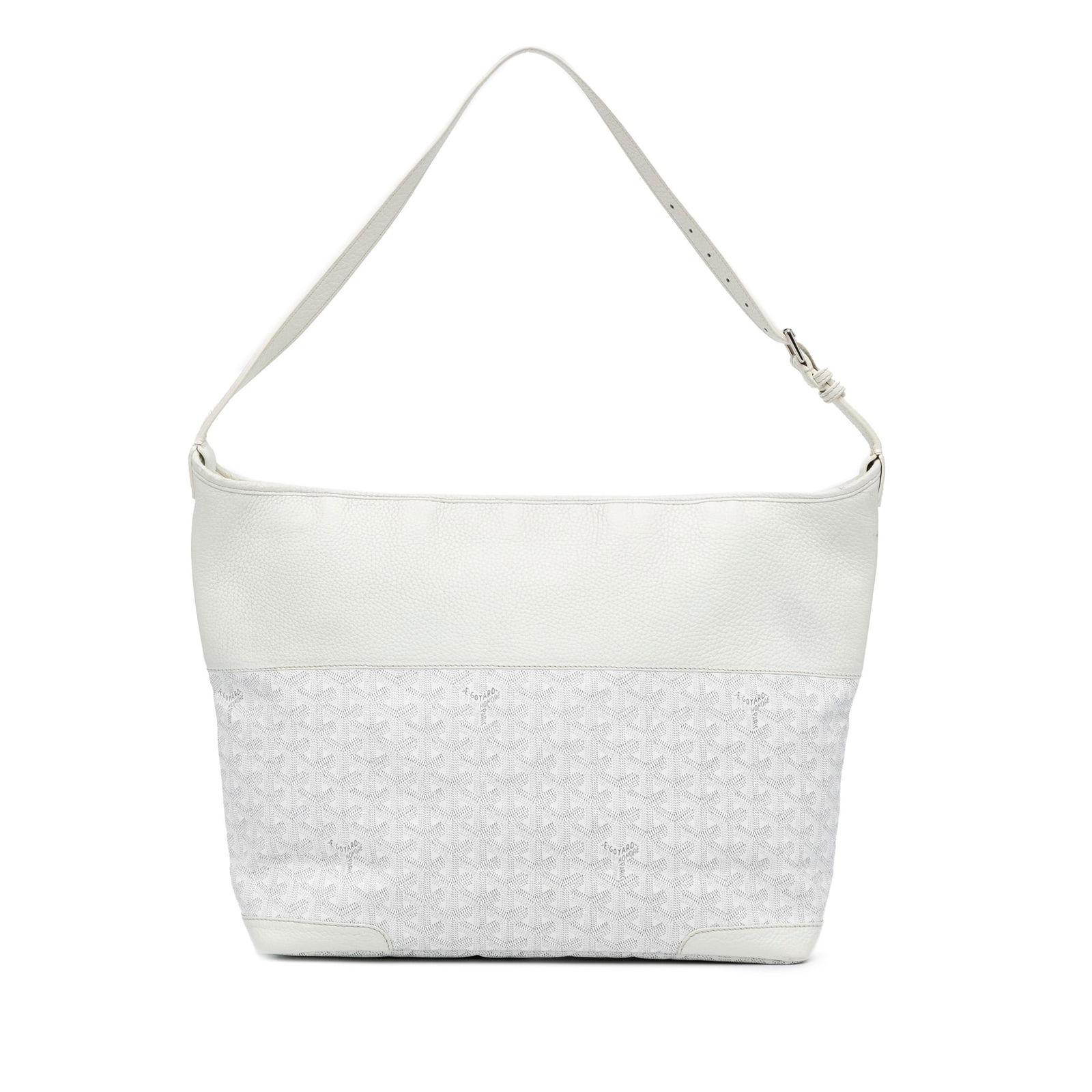 Goyard Goyardine Grenadine Hobo White Leather Trim Bag: Goyard Goyardine Grenadine Hobo White Leather Trim Bag Introducing the Goyardine Grenadine Hobo, a stylish and functional bag crafted from coated canvas with elegant leather trim. This hobo features a