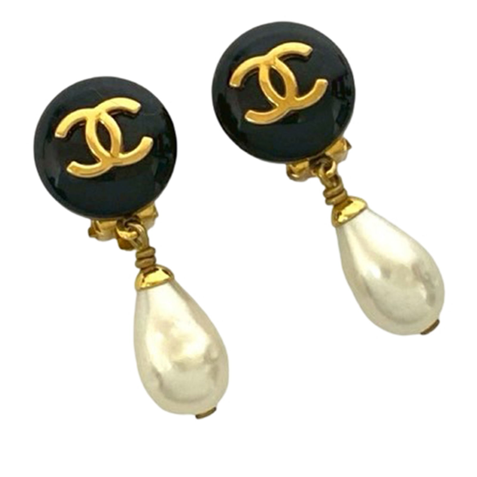 Chanel Faux Pearl and Resin Gold Plated Drop Clip Earrings (1 of 8)