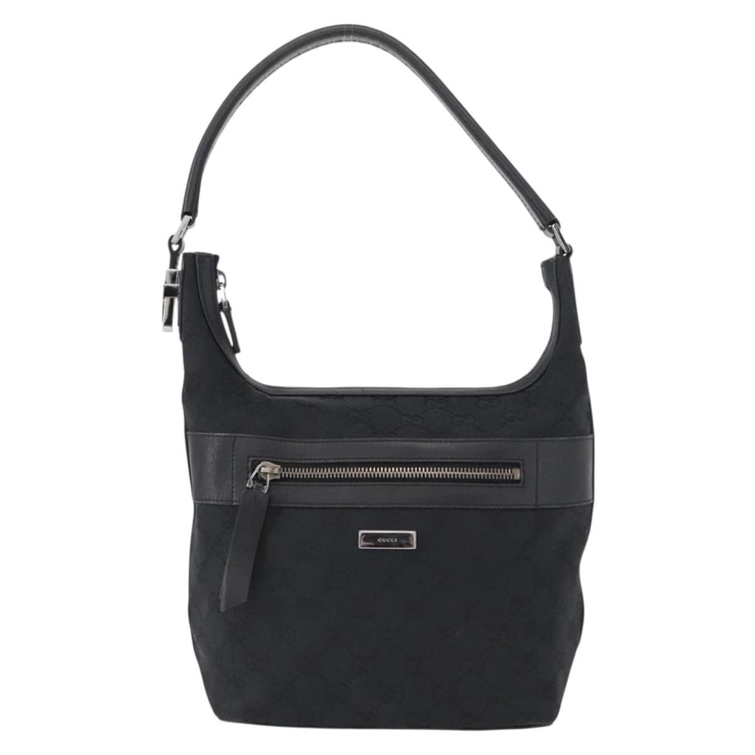 Vintage Gucci Black Canvas and Leather Shoulder Bag: Vintage Gucci Black Canvas and Leather Shoulder Bag This Gucci vintage shoulder bag for women features the classic GG canvas with black leather accents. Crafted in Italy, it offers a compact design pe