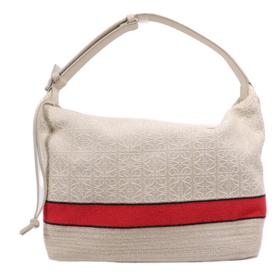 LOEWE Cubi Handbag Beige Canvas 062210: LOEWE Cubi Handbag Beige Canvas 062210 The LOEWE SHW Cubi Bag is a stylish handbag crafted from durable beige canvas. Its compact design offers a height of 9.1 inches, a depth of 6.3 inches, and a len