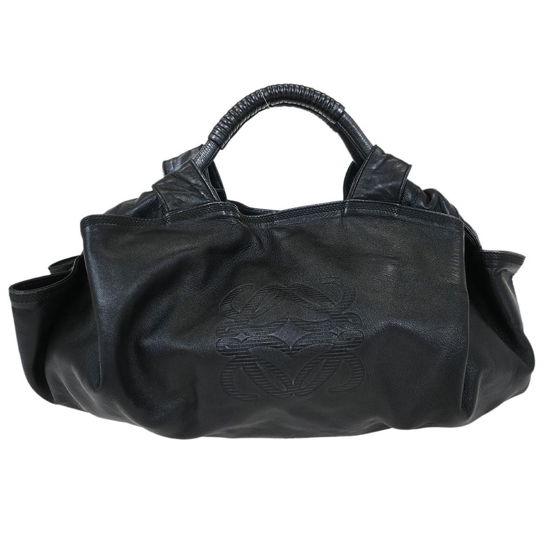 Black Leather Loewe Anagram Nappa Aire Tote Bag 60x36x60cm: Black Leather Loewe Anagram Nappa Aire Tote Bag 60x36x60cm This Loewe Anagram Logo Nappa Aire Hand Bag is crafted from black leather and designed for women. It features a spacious design with dimensio