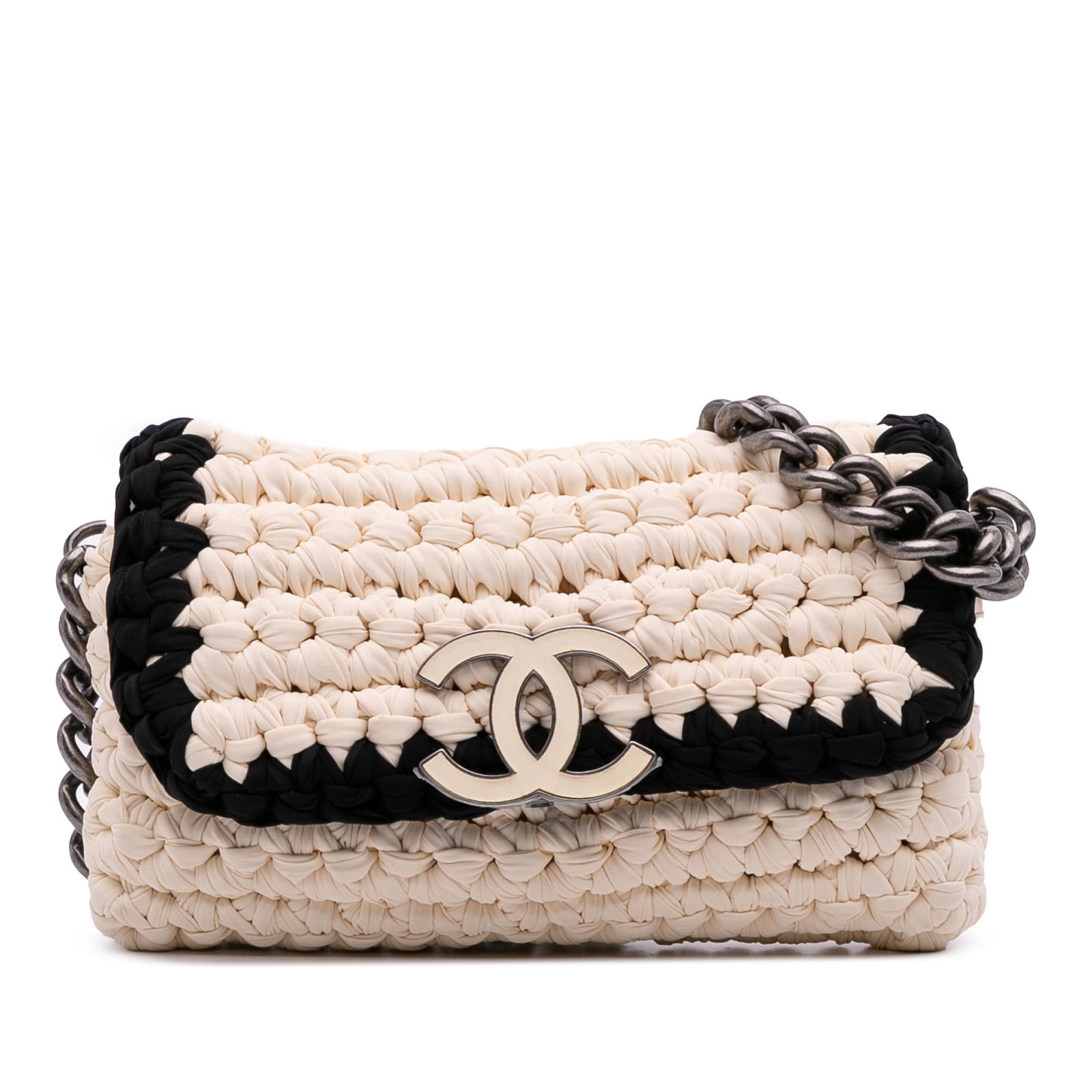 Chanel Neoprene Fancy Crochet Flap Shoulder Bag White Italy: Chanel Neoprene Fancy Crochet Flap Shoulder Bag White Italy This Chanel Neoprene Fancy Crochet Flap shoulder bag showcases a stylish crochet neoprene body complemented by a chic chain link shoulder st