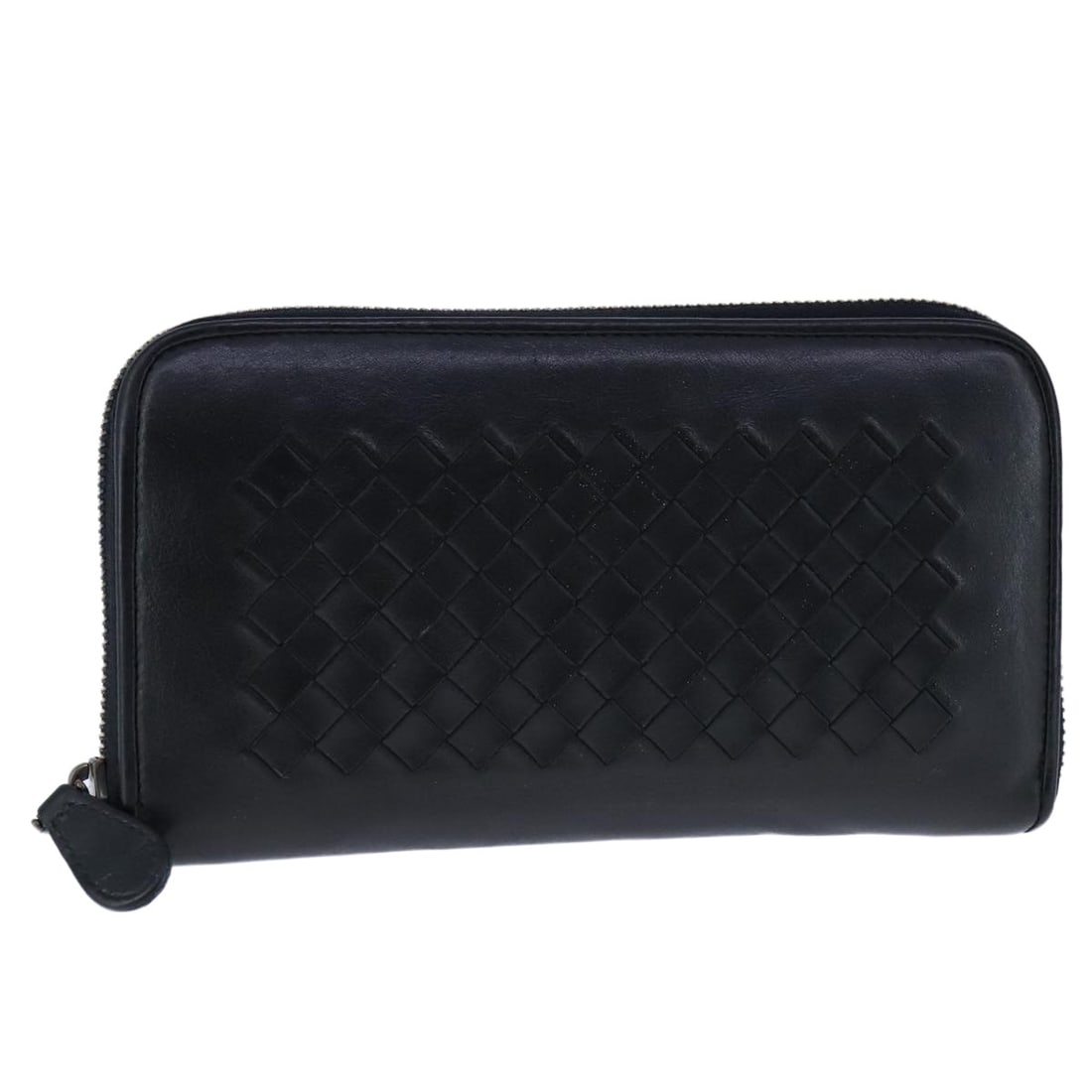 Black Leather Long Zip Wallet by Bottega Veneta Intrecciato: Black Leather Long Zip Wallet by Bottega Veneta Intrecciato This black leather long zip wallet from Bottega Veneta features the signature Intrecciato weave design. Crafted for women, it offers elegant