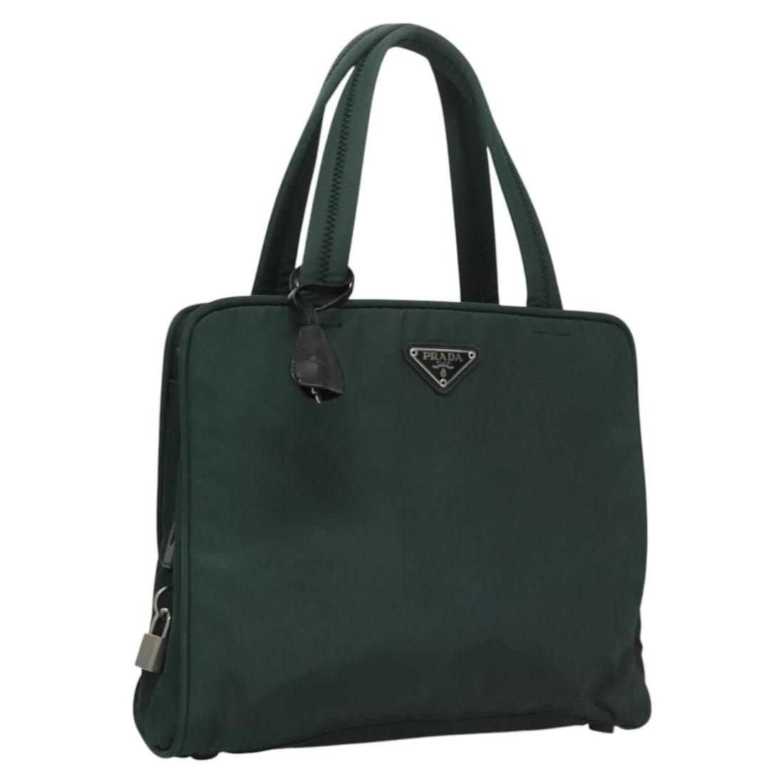 Green Nylon Prada Tessuto Vintage Women's Bag from Italy: Green Nylon Prada Tessuto Vintage Women's Bag from Italy This pre-owned Prada vintage handbag features a green nylon exterior and is designed for women. The bag shows signs of wear, including surface