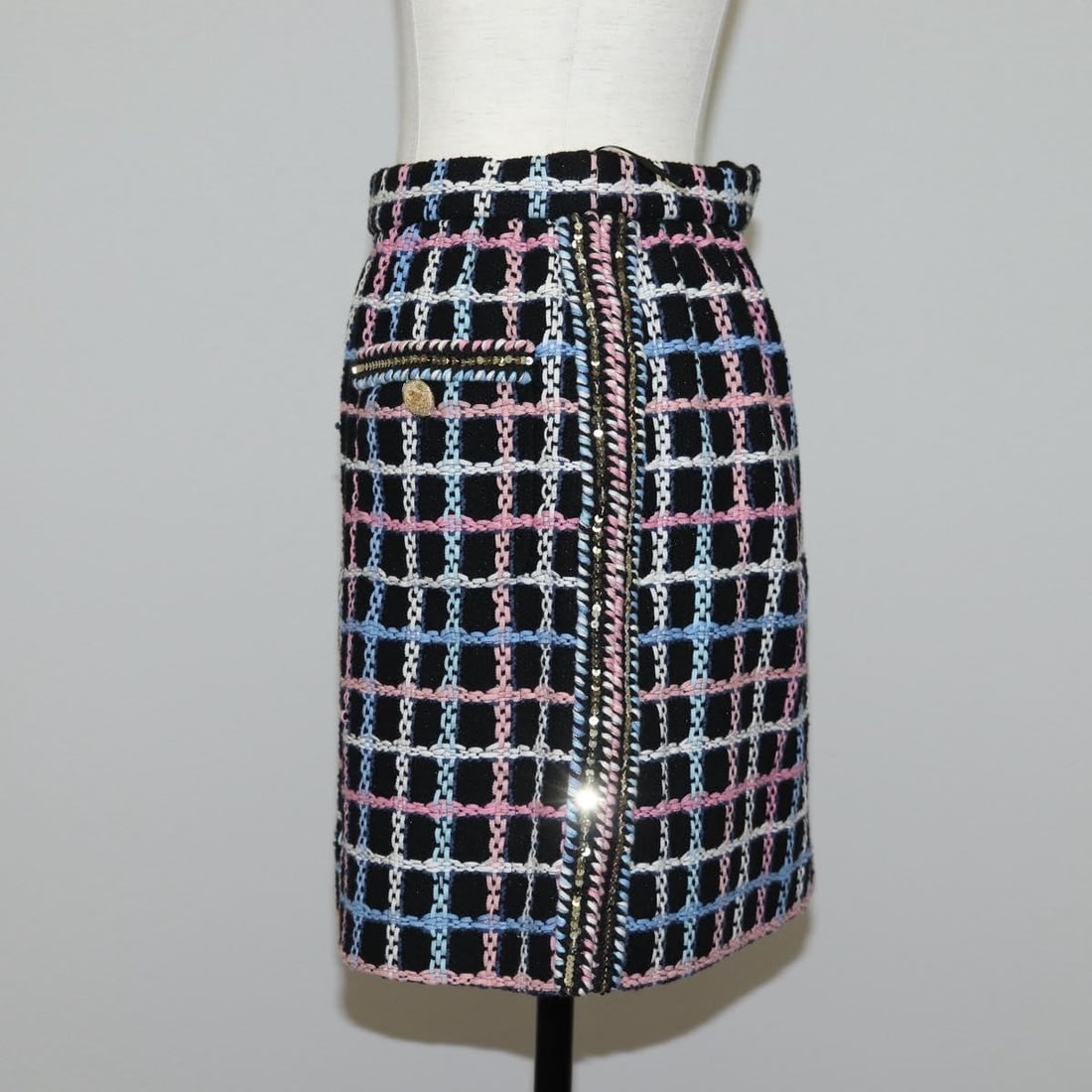 CHANEL Navy Silk Tweed Skirt Authenticated France - 3
