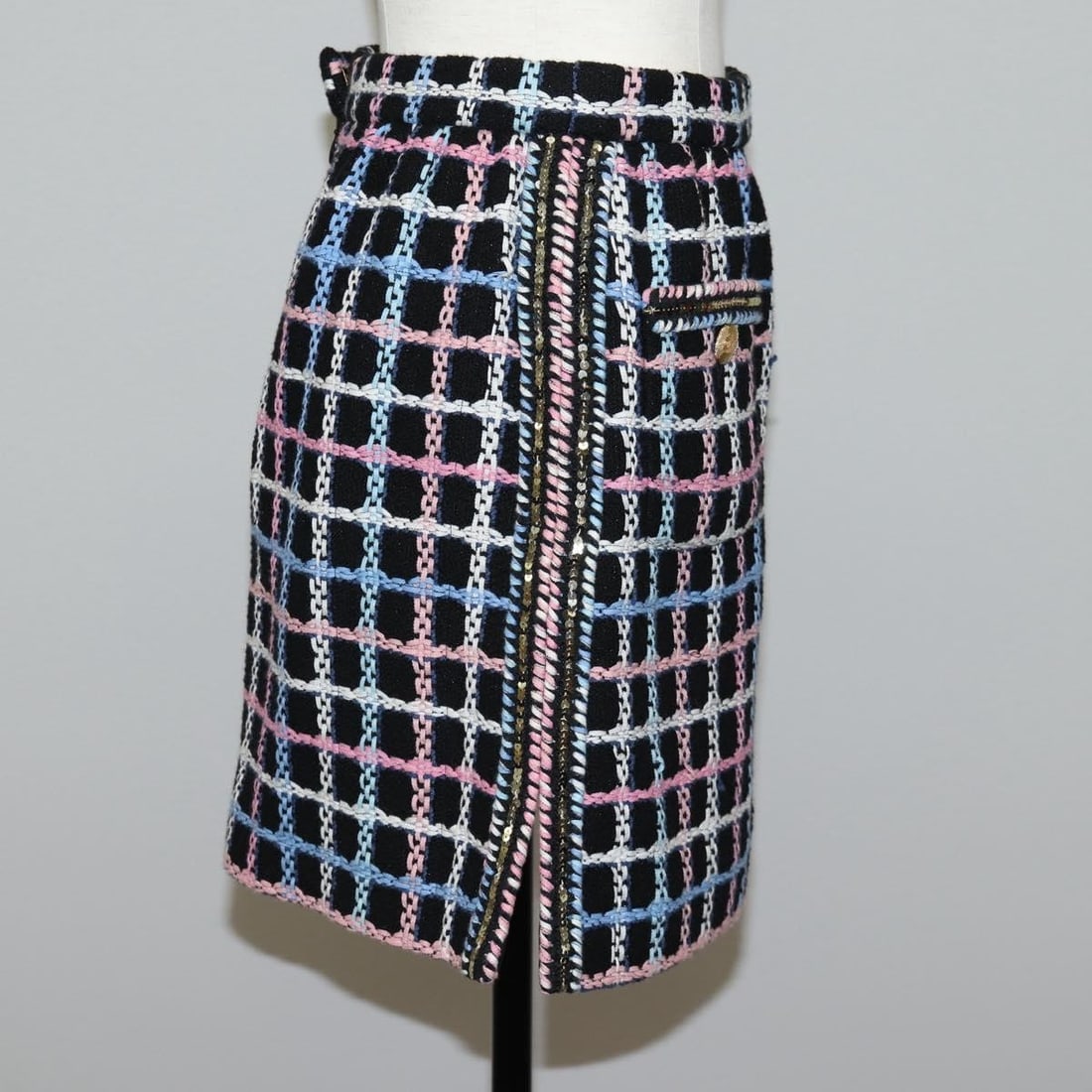 CHANEL Navy Silk Tweed Skirt Authenticated France - 4