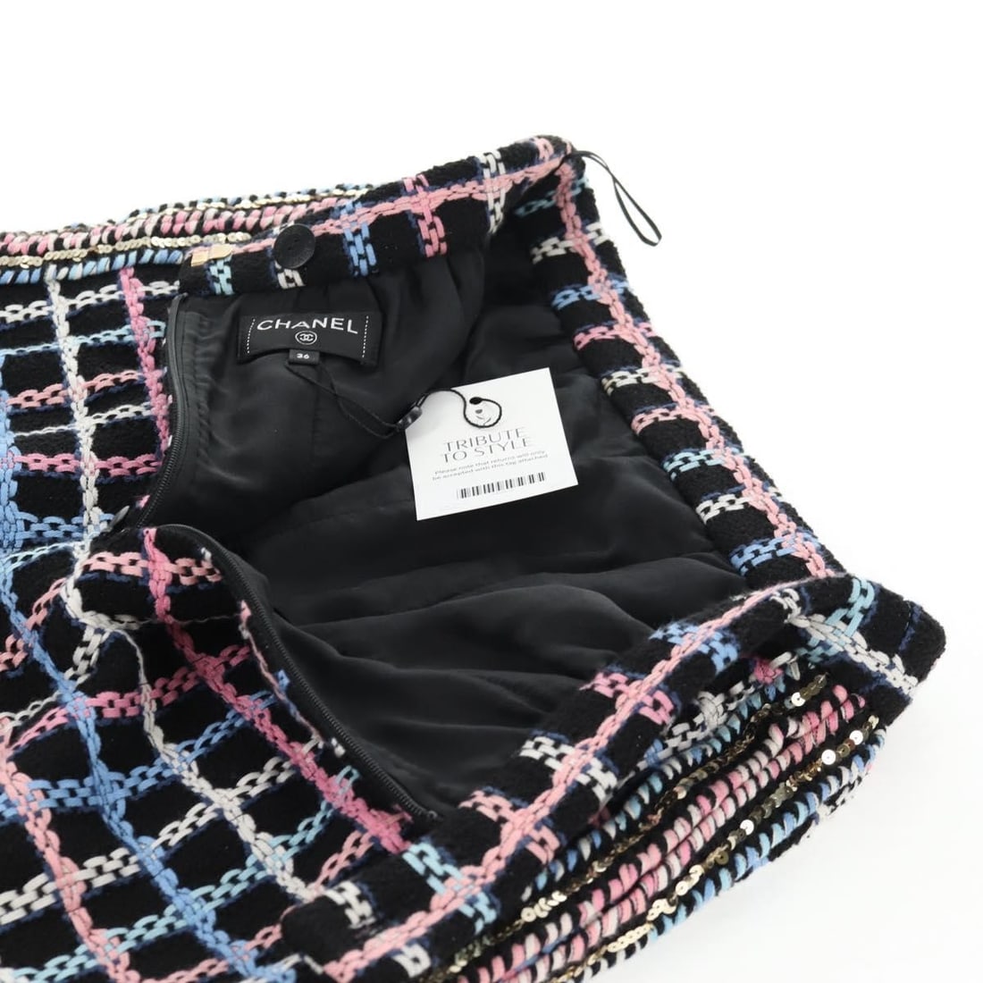 CHANEL Navy Silk Tweed Skirt Authenticated France - 9