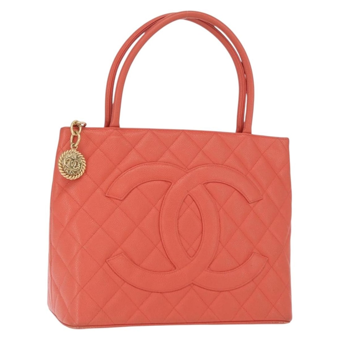 Chanel Pink Caviar Leather Matelasse Tote With Gold CC Reprint: Chanel Pink Caviar Leather Matelasse Tote With Gold CC Reprint This CHANEL Matelasse Reprint tote bag is crafted from grained caviar calfskin in a pink and gold color combination. The bag features the