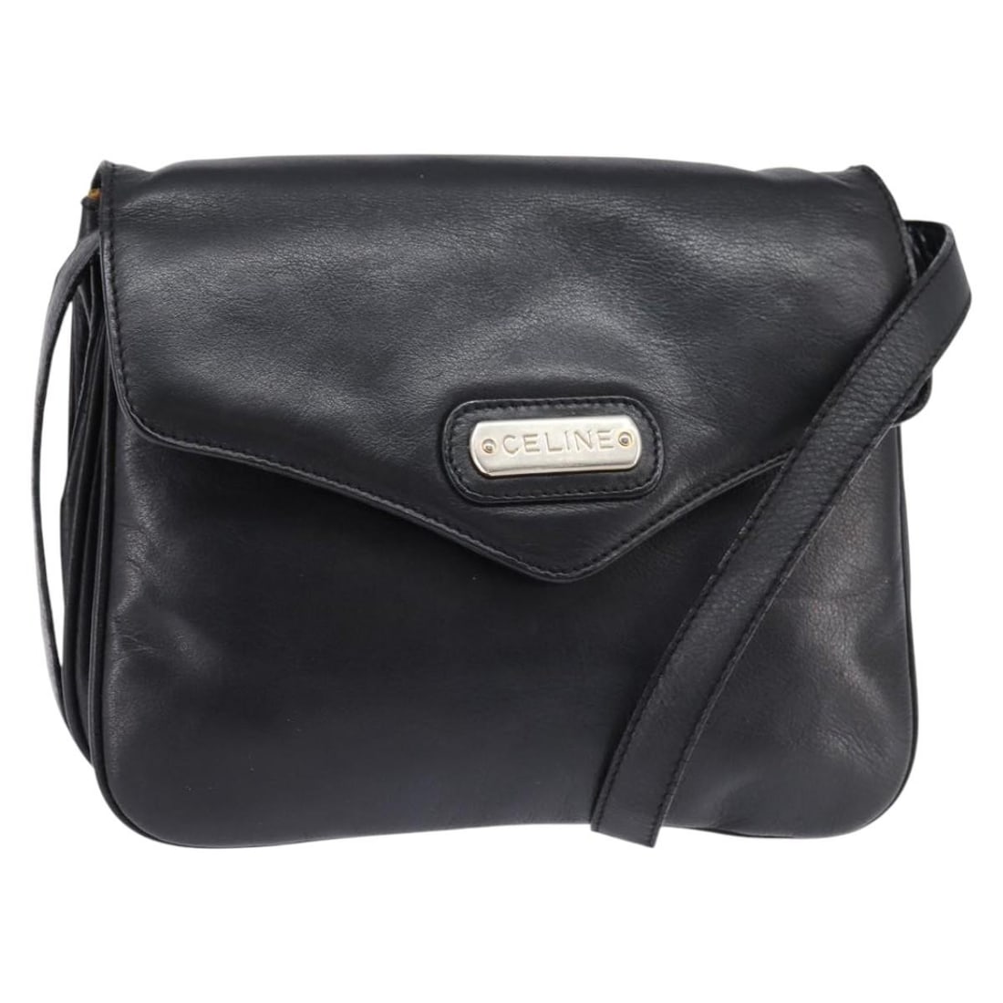 Celine Black Leather Shoulder Handbag 22cm by 16cm by 3cm: Celine Black Leather Shoulder Handbag 22cm by 16cm by 3cm This pre-owned Celine shoulder bag designed for women features black leather construction with a compact silhouette. The bag shows signs of us