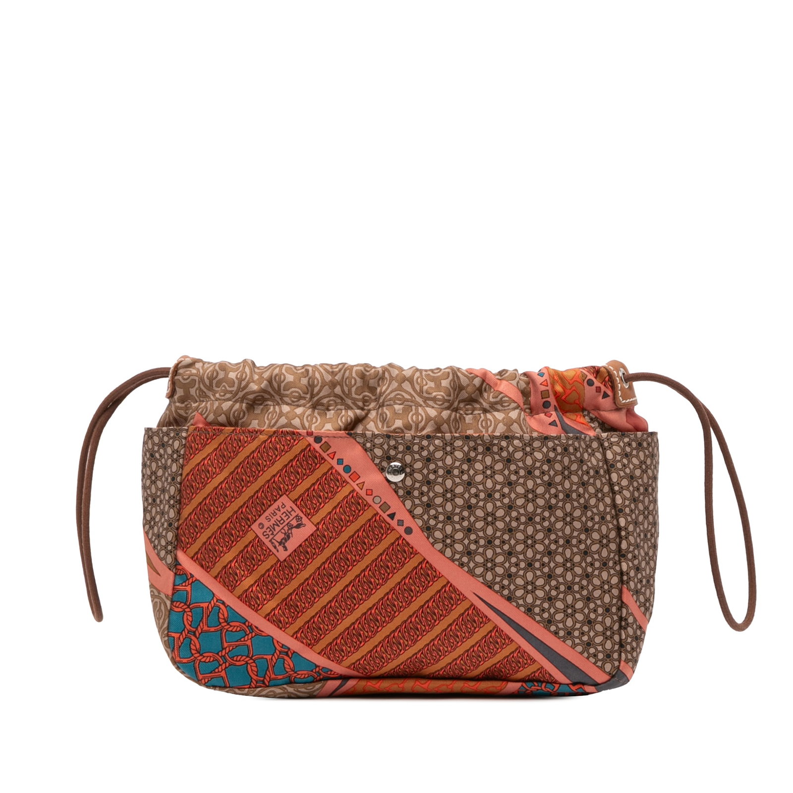 Hermes Silk Carre en Cravates Fourbi 20 Insert Pouch Brown: Hermes Silk Carre en Cravates Fourbi 20 Insert Pouch Brown Introducing the Hermes Silk Carre en Cravates Fourbi 20 Insert Pouch, a sophisticated accessory crafted from high-quality printed silk. This