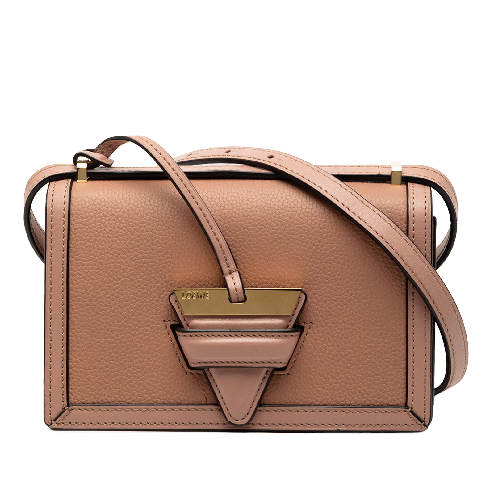 Mini Barcelona Brown Leather Crossbody Bag by Loewe: Mini Barcelona Brown Leather Crossbody Bag by Loewe This LOEWE Mini Grained Calfskin Barcelona Crossbody features a brown leather body with an adjustable flat leather shoulder strap and a front flap w