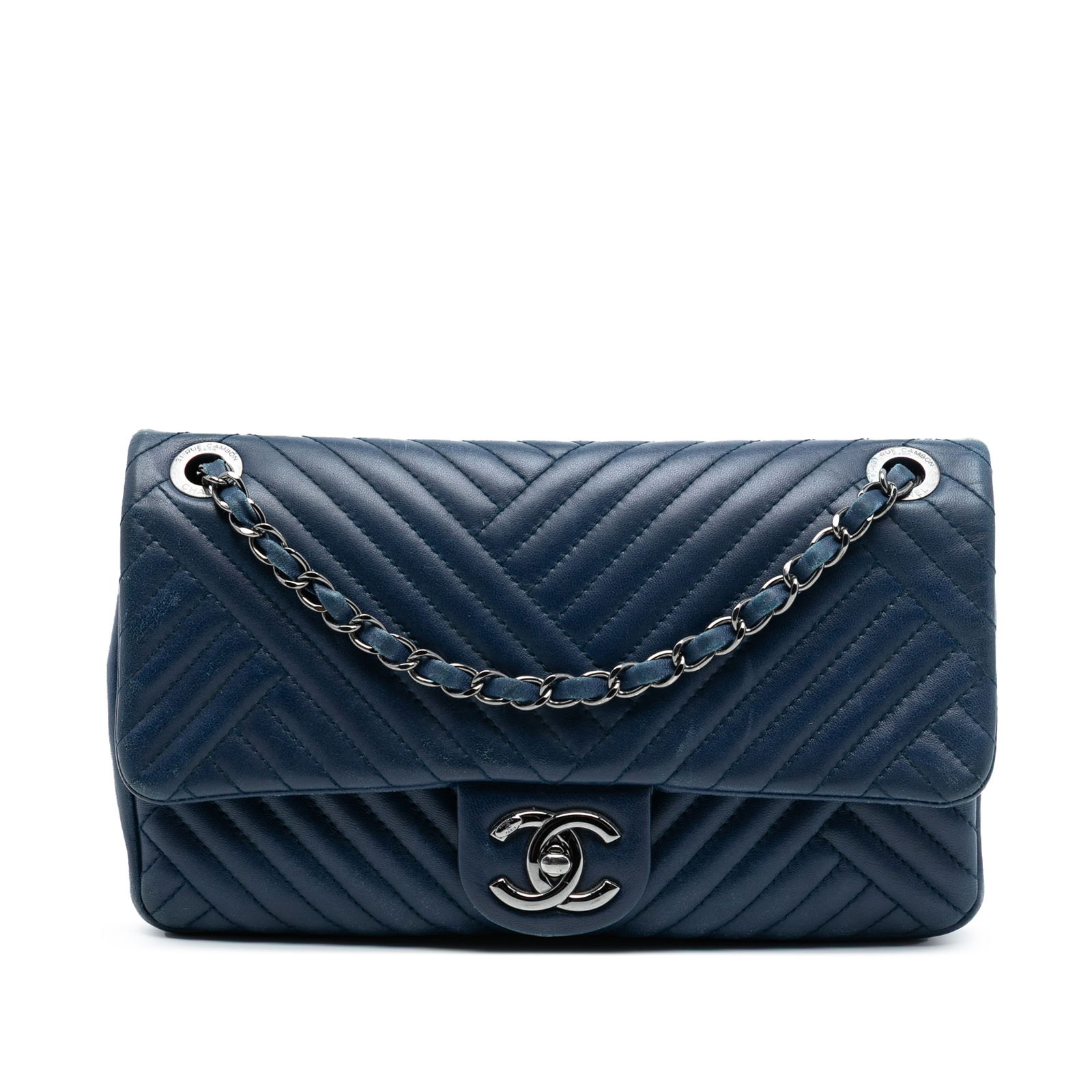 Chanel Small CC Crossing Quilted Blue Lambskin Flap Shoulder Bag: Chanel Small CC Crossing Quilted Blue Lambskin Flap Shoulder Bag This Chanel Small Lambskin CC Crossing Flap shoulder bag features a quilted lambskin leather body in blue, complemented by leather-wove