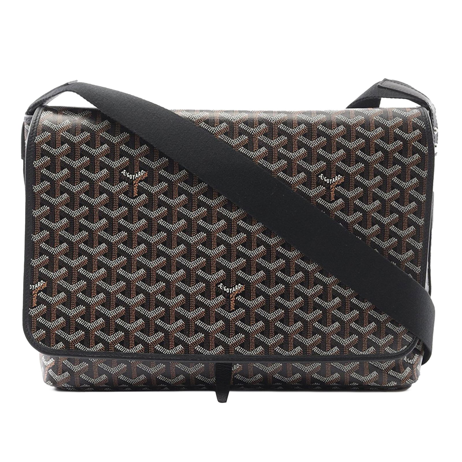 Goyard Capetien MM Black Canvas Messenger Bag with Leather Trim: Goyard Capetien MM Black Canvas Messenger Bag with Leather Trim This Goyardine Capetien MM Messenger Bag features a coated canvas body with leather trim, an adjustable flat shoulder strap, a flap with