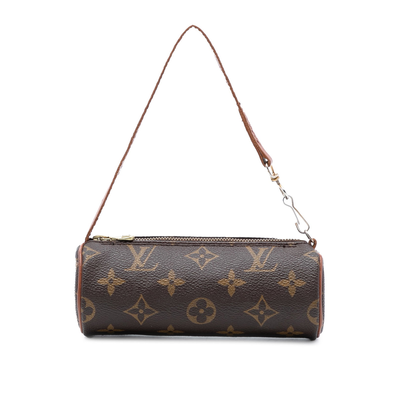 Louis Vuitton Papillon Pochette Monogram Canvas Bag with Leather Trim: Louis Vuitton Papillon Pochette Monogram Canvas Bag with Leather Trim The Louis Vuitton Monogram Papillon Pochette features a monogram canvas body with leather trim, a detachable flat leather strap, a