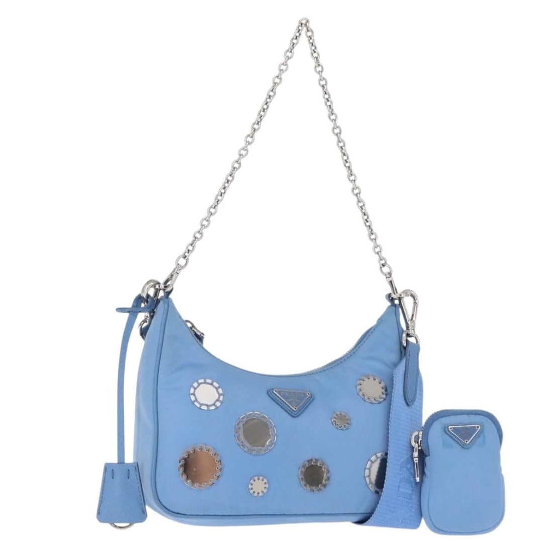 PRADA Re-edition 1BH204 Light Blue Nylon Shoulder Bag Authentic: PRADA Re-edition 1BH204 Light Blue Nylon Shoulder Bag Authentic Introducing the PRADA Re-edition Shoulder Bag, a chic accessory that embodies Italian craftsmanship. Crafted from durable nylon, this st
