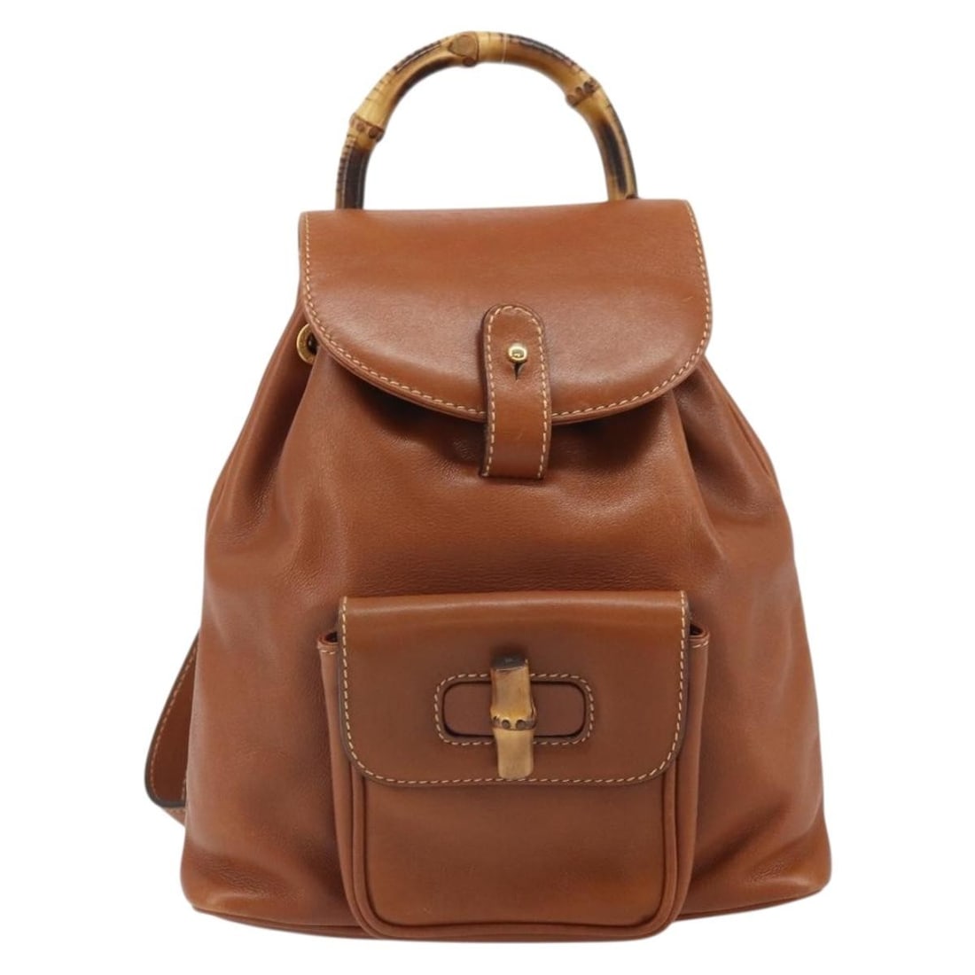 Brown Leather Gucci Vintage Bamboo Backpack from Italy: Brown Leather Gucci Vintage Bamboo Backpack from Italy This Gucci Vintage Bamboo Backpack is crafted from brown leather and features the iconic bamboo handle. Designed for women, it offers a timeless