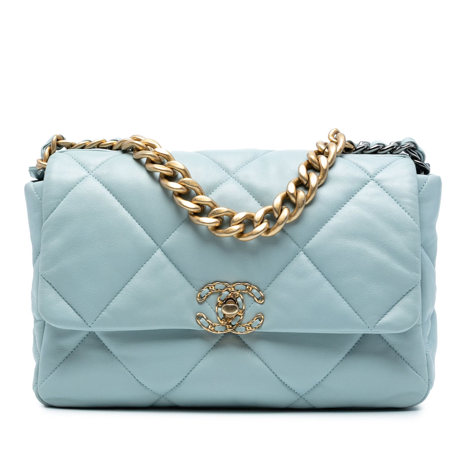 Chanel Large 19 Flap Blue Lambskin Bag with Chain Strap (1 of 7)