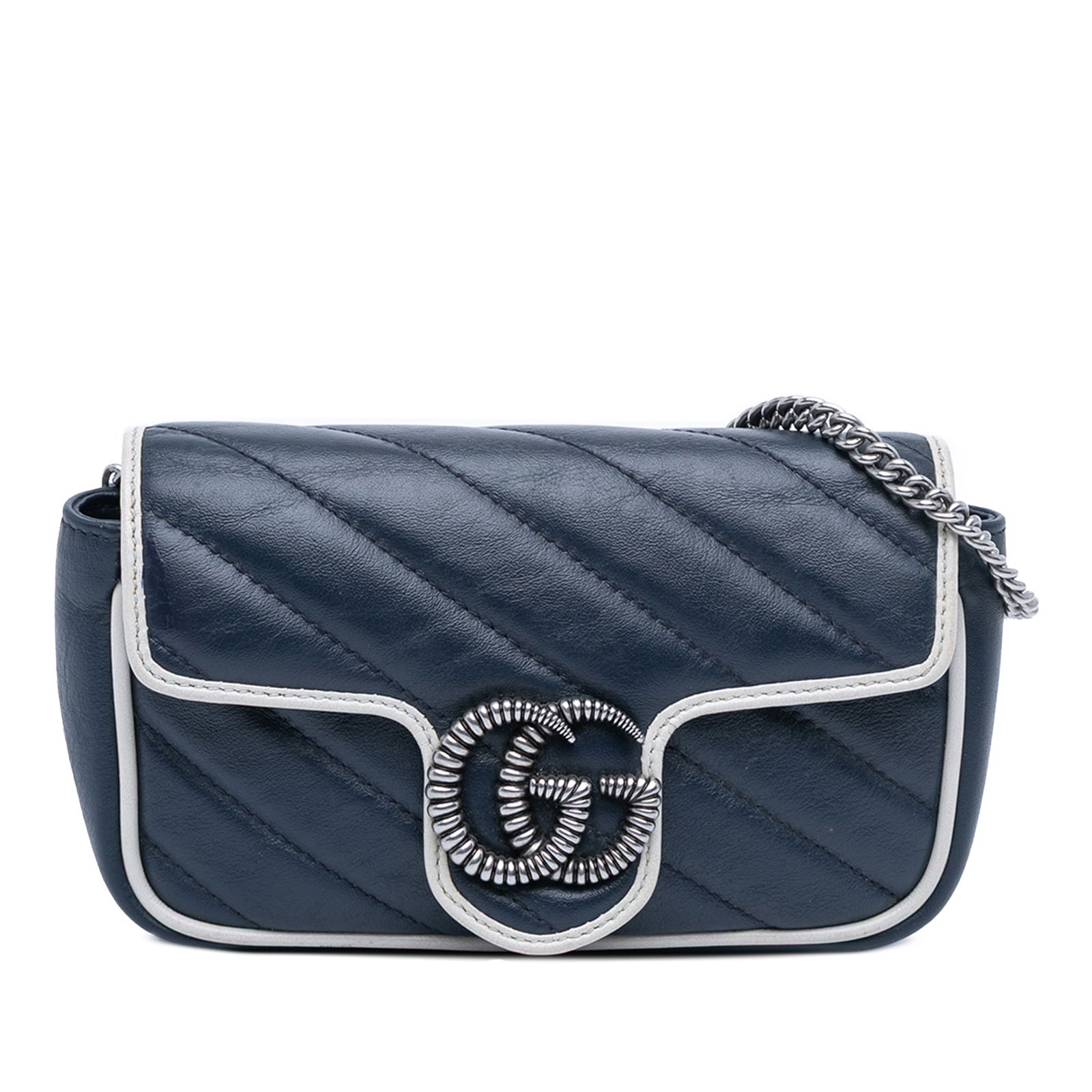 Gucci Super Mini GG Marmont Leather Crossbody Bag Blue (1 of 12)