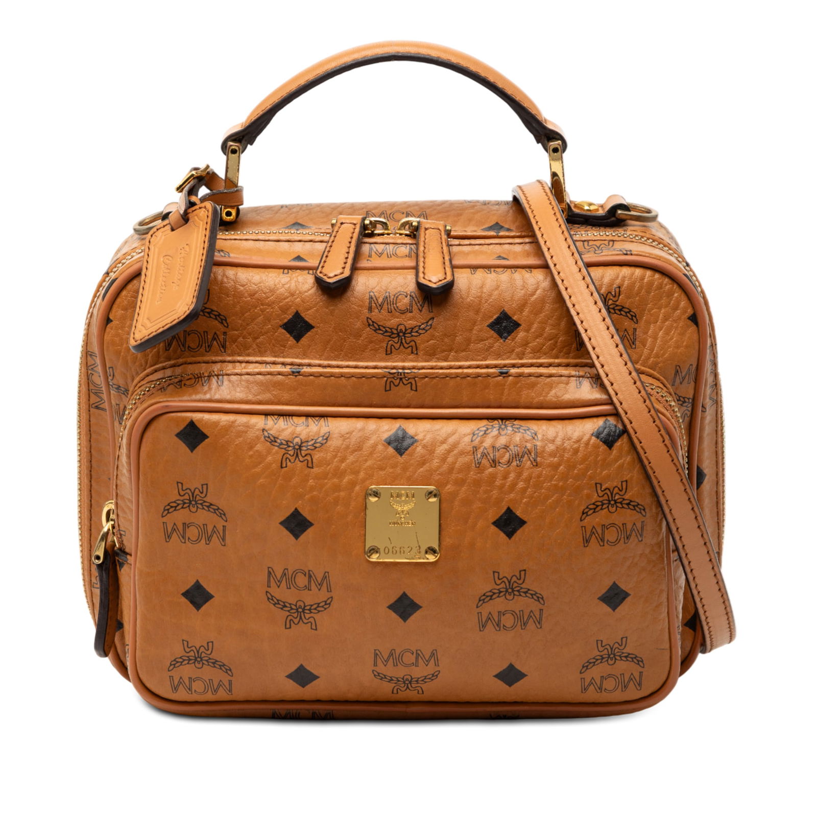 MCM Visetos Brown Coated Canvas Satchel with Top Handle and Strap (1 of 8)