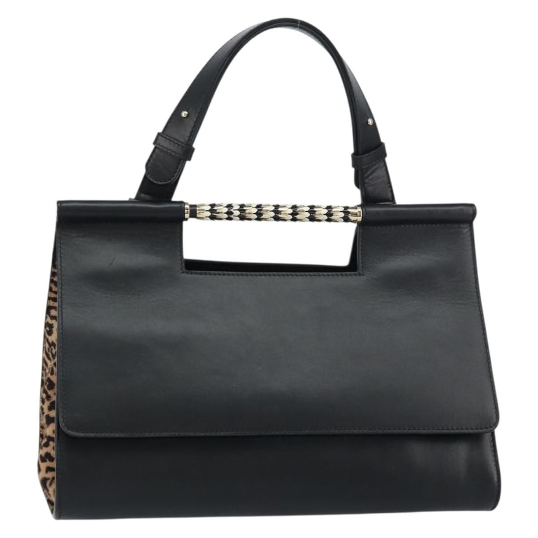 BVLGARI Black and Gold Leather Handbag with Dust Bag from Italy (1 of 18)