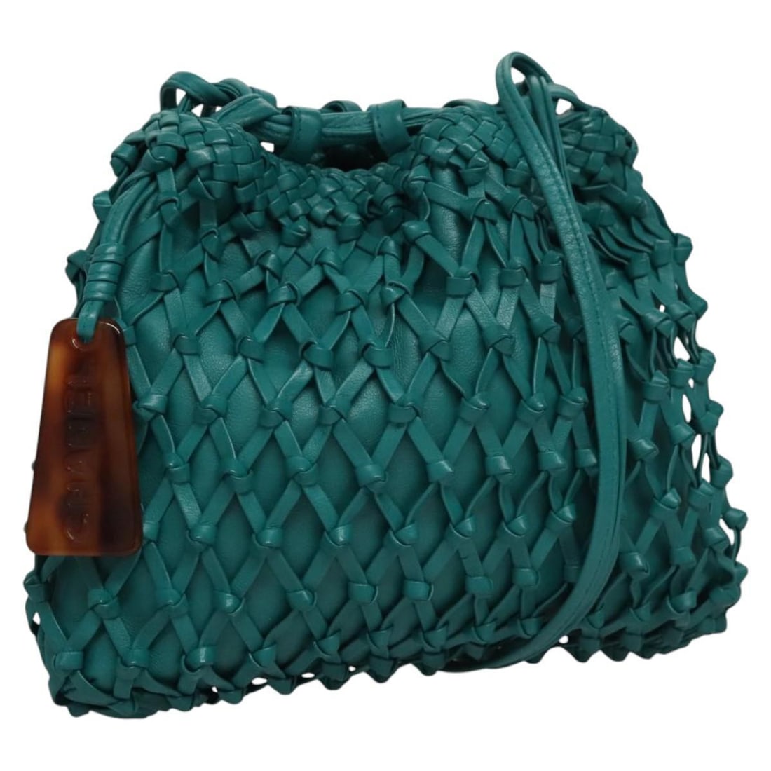 Vintage Chanel Bucket Bag Leather Woven Turquoise: Vintage Chanel Bucket Bag Leather Woven Turquoise This vintage Chanel bucket bag features woven turquoise leather with a resin finish, designed for women. It offers an elegant and spacious design suit