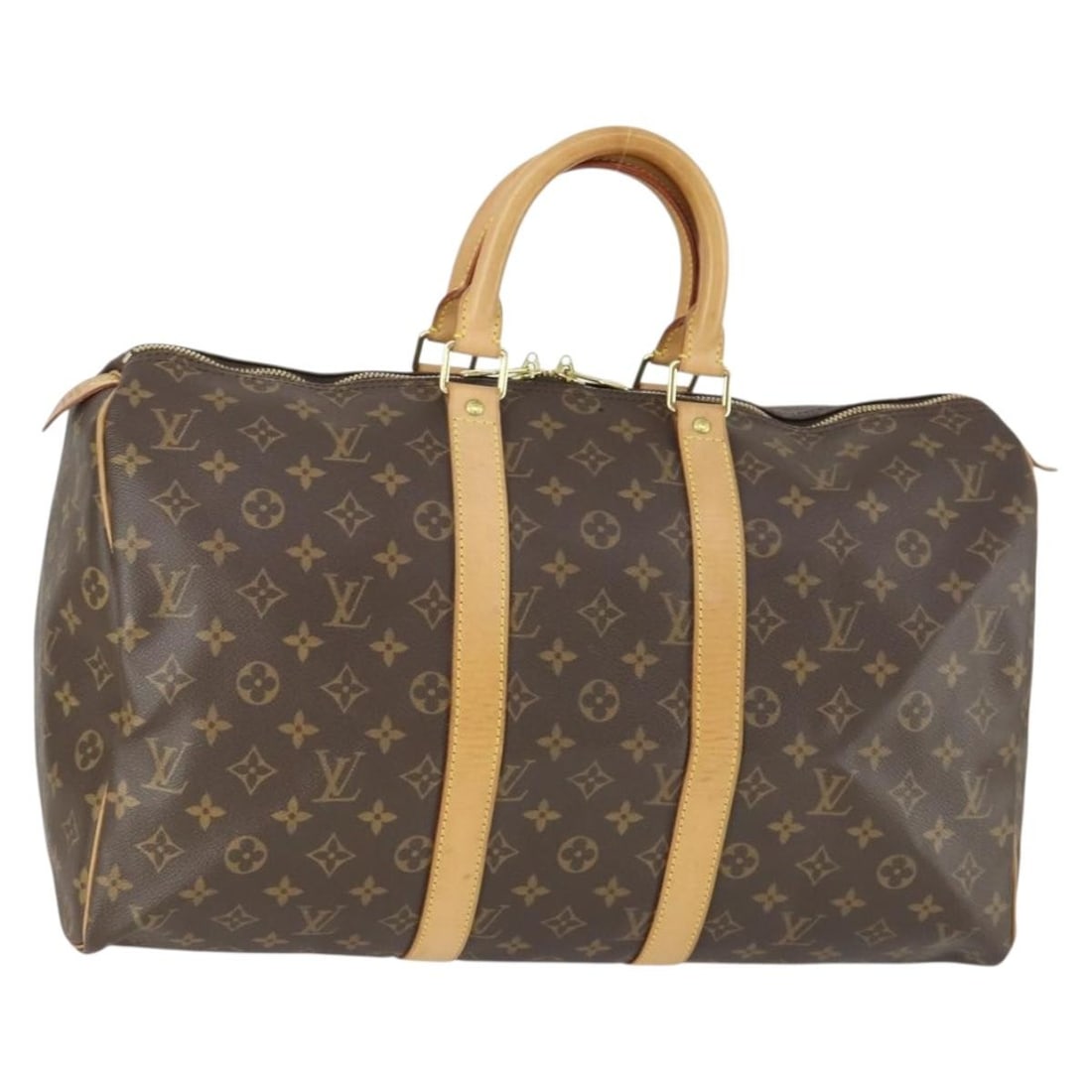 Keepall 45 Monogram Canvas Boston Bag by Louis Vuitton M41428 France: Keepall 45 Monogram Canvas Boston Bag by Louis Vuitton M41428 France This Louis Vuitton Monogram Keepall 45 Boston Bag, model M41428, is crafted from the brand's signature monogram canvas. The bag fea