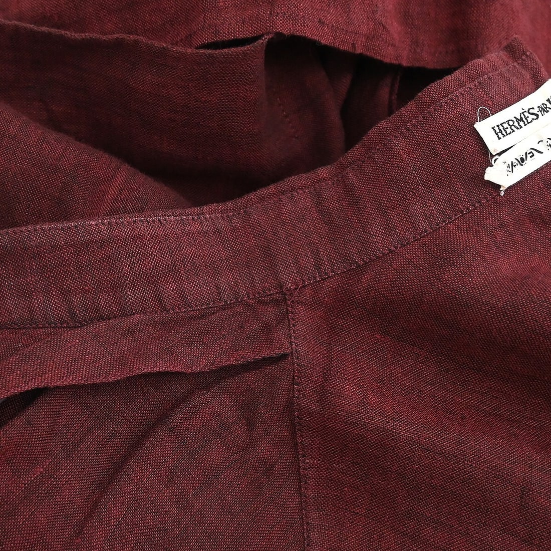 Vintage Hermes Bordeaux Linen Blouse Size 36 Long Sleeve - 7