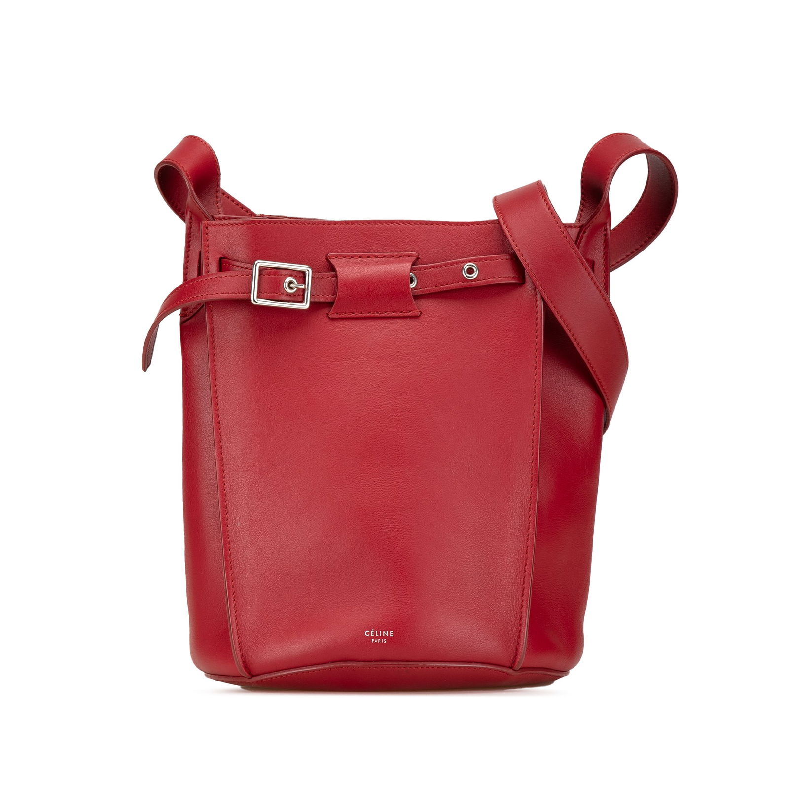 Celine Leather Big Bucket Crossbody Bag in Vibrant Red: Celine Leather Big Bucket Crossbody Bag in Vibrant Red This Celine Leather Big Bag Bucket Crossbody is a stylish and functional accessory crafted from high-quality leather. It features a spacious open