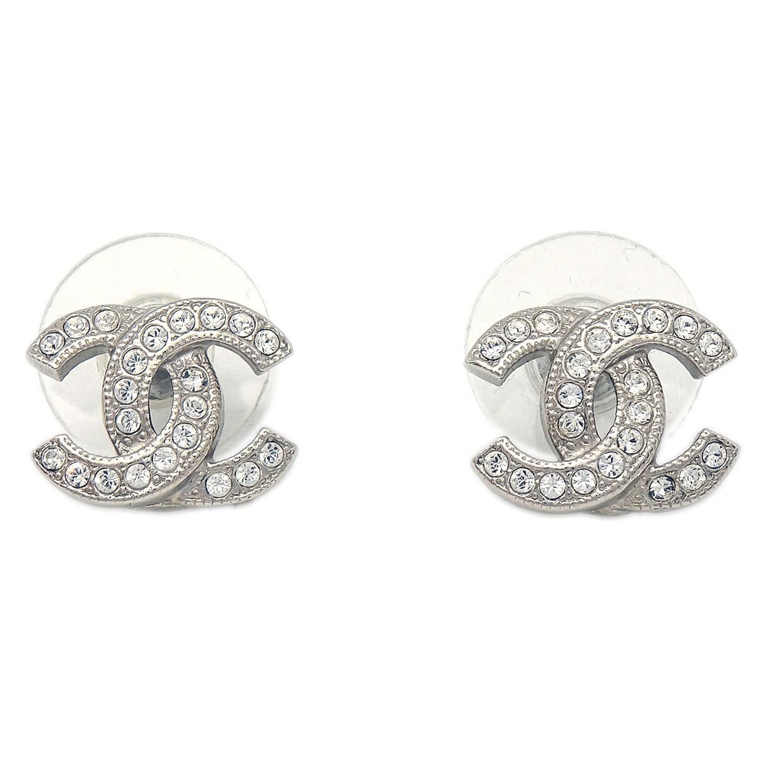Silver Rhinestone Pierced Earrings Chanel CC F19V (1 of 4)