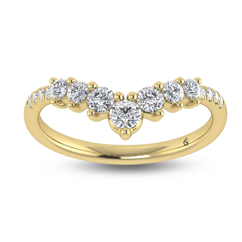 14K Yellow Gold Lab Grown Diamond 3/8 Ct.Tw. Chevron Band: 14K Yellow Gold Lab Grown Diamond 3/8 Ct.Tw. Chevron Band Add a touch of elegance with this 14K yellow gold chevron band, featuring 3/8 carat total weight of lab-grown diamonds. The warm yellow gold b