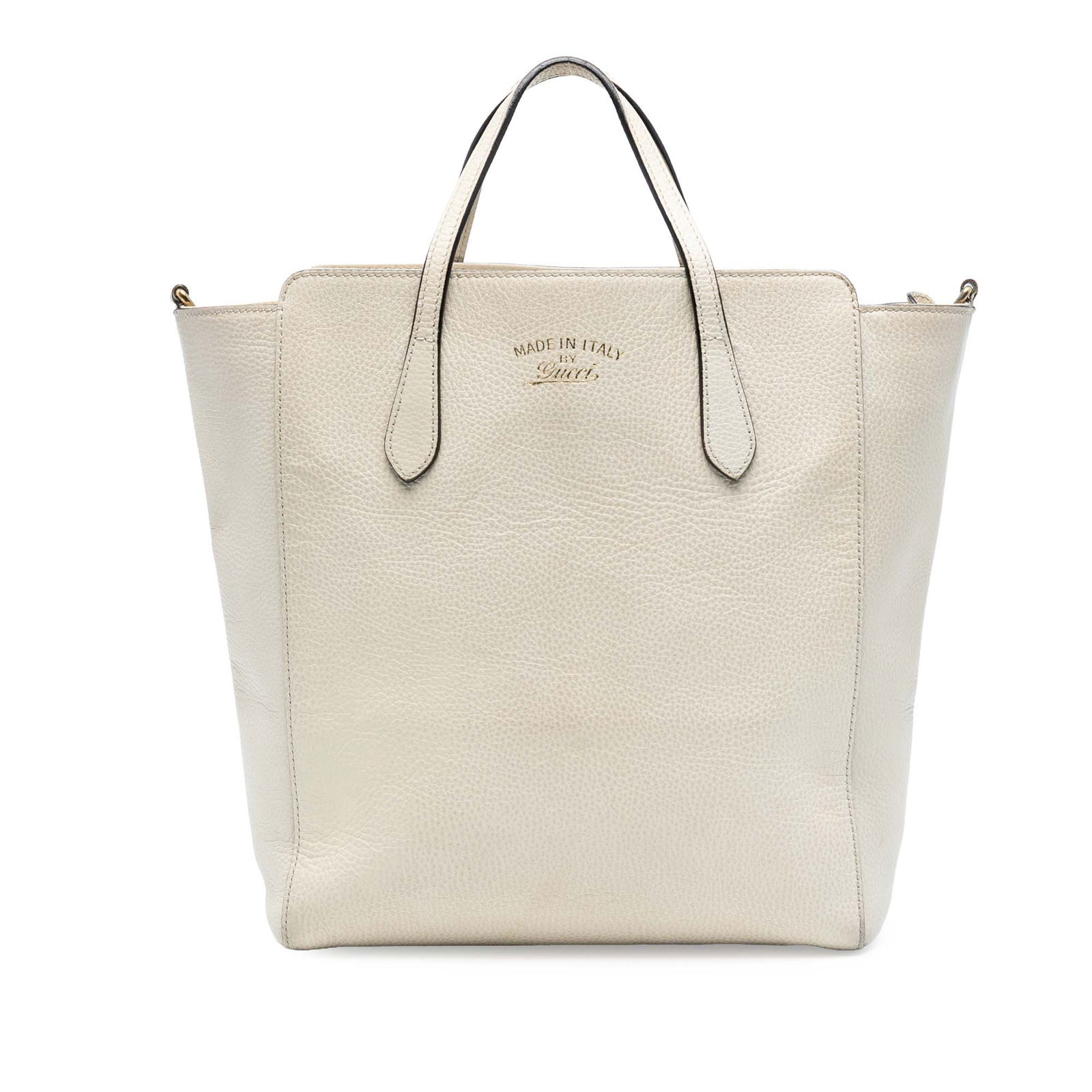 Gucci Leather Swing Convertible Tote White Italy: Gucci Leather Swing Convertible Tote White Italy The Gucci Leather Swing Convertible Tote is a stylish satchel crafted from premium leather. It features flat leather handles and a secure top zip closu